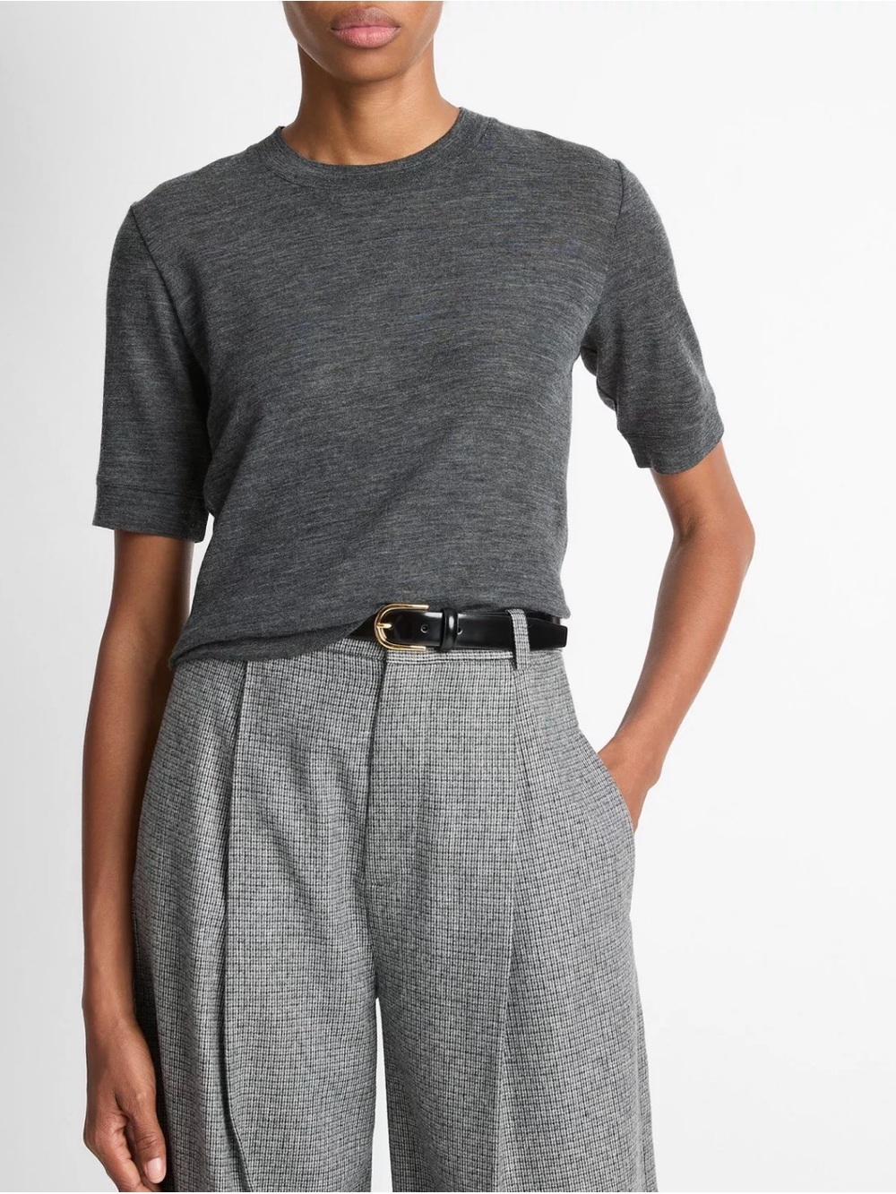 Vince wool and cashmere Charcoal Gray Short-Sleeve Crewneck Top